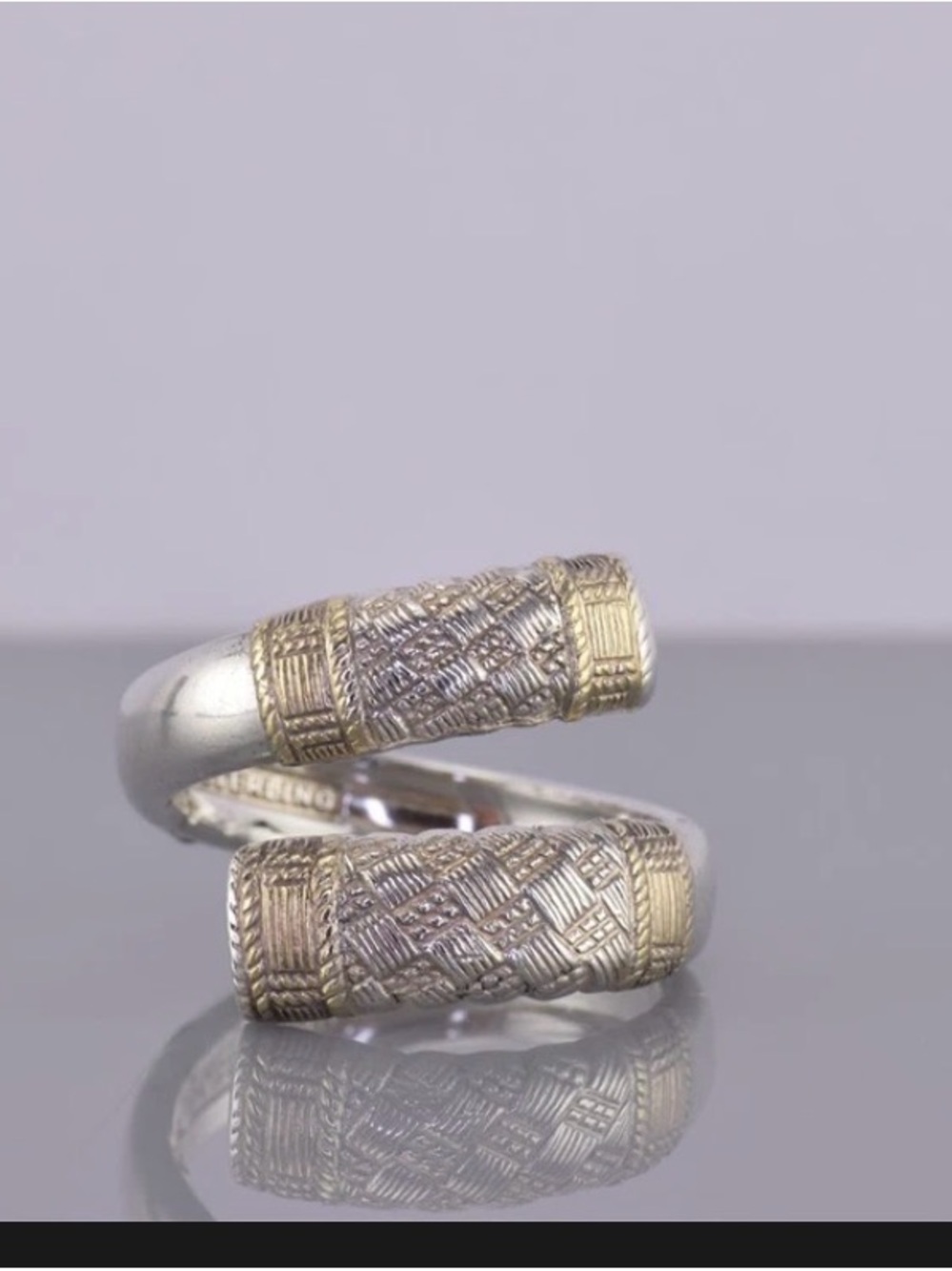 Wallace Sterling Silver Two-Tone Textured Wrap Ring - Gold Accents